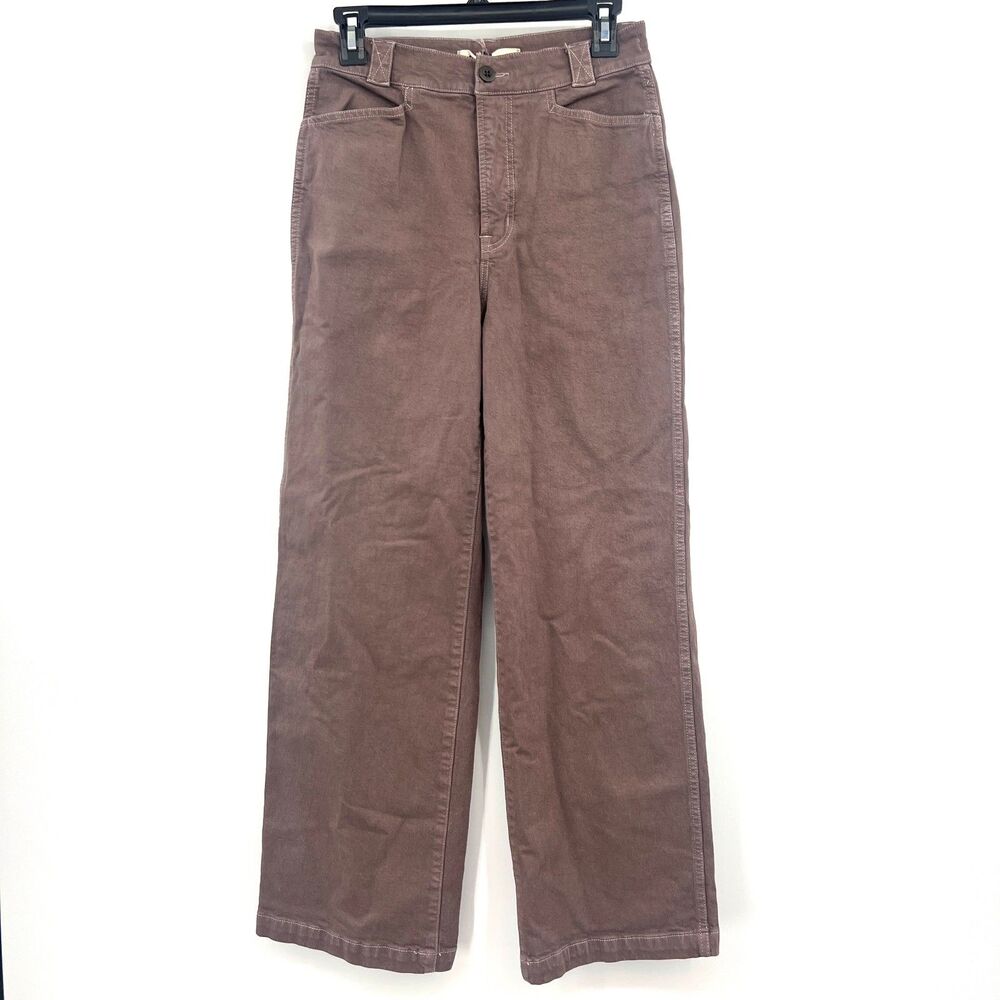 Madewell Emmett Wide-Leg Pants Womens 26 Brown High Rise Cotton Utility Trouser